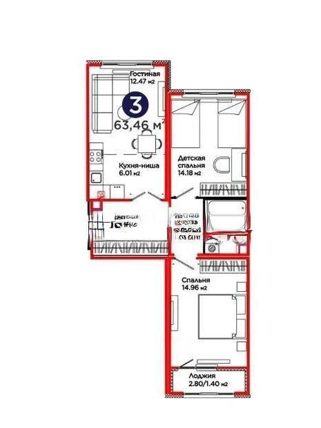 Продажа 3-комнатной квартиры, 63.46 м² в Астане - фото 3