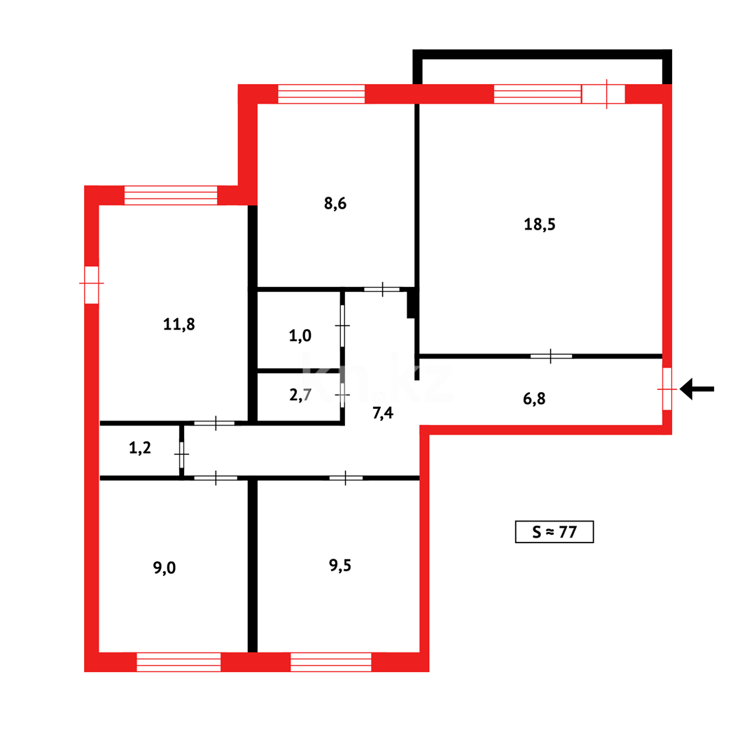 Продажа 4-комнатной квартиры, 77 м², ул. Карла Маркса в Караганде - фото 11