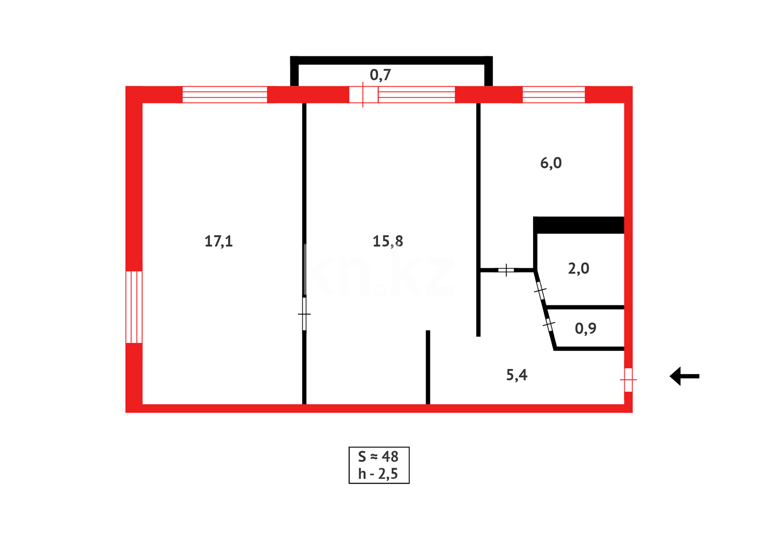 Продажа 3-комнатной квартиры, 48 м², мкр-н 17 в Караганде - фото 3