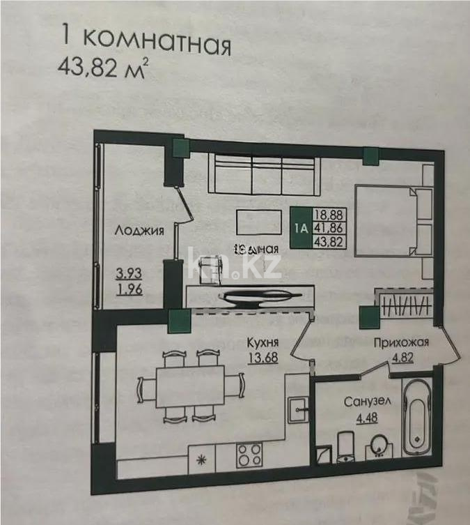 Продажа 2-комнатной квартиры, 44 м² в Астане