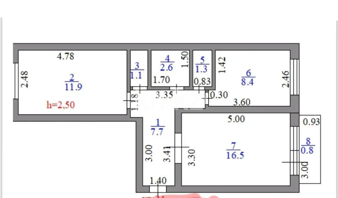 Продажа 2-комнатной квартиры, 50.3 м² в Астане