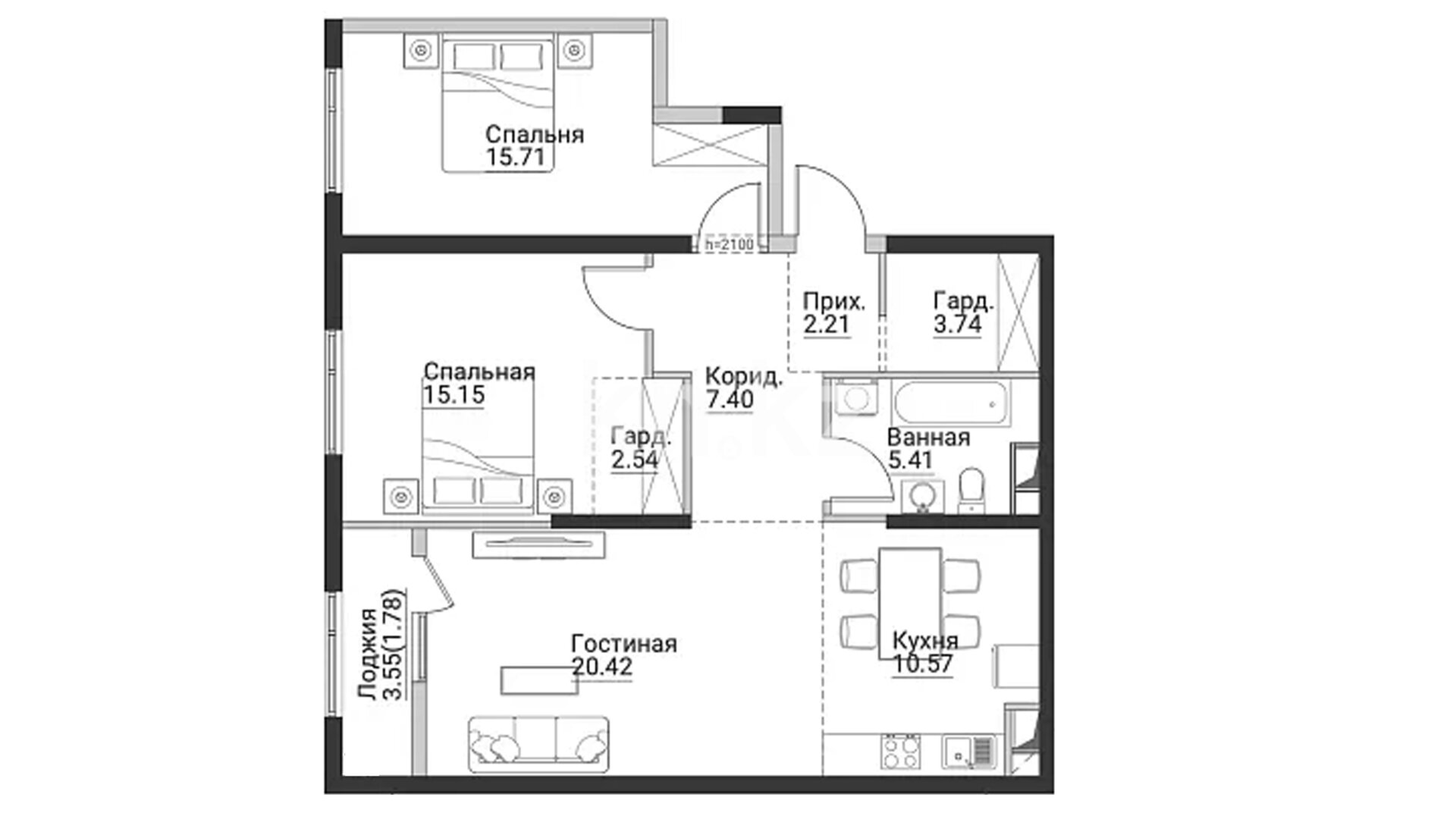 ЖК Jar-Jar, 3-комнатная, цена 46 286 850 ₸, 545 000 ₸&nbsp;/&nbsp;м²