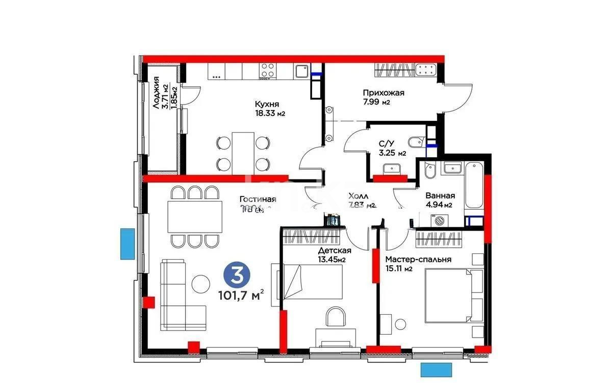 Продажа 3-комнатной квартиры, 102 м² в Астане - фото 6