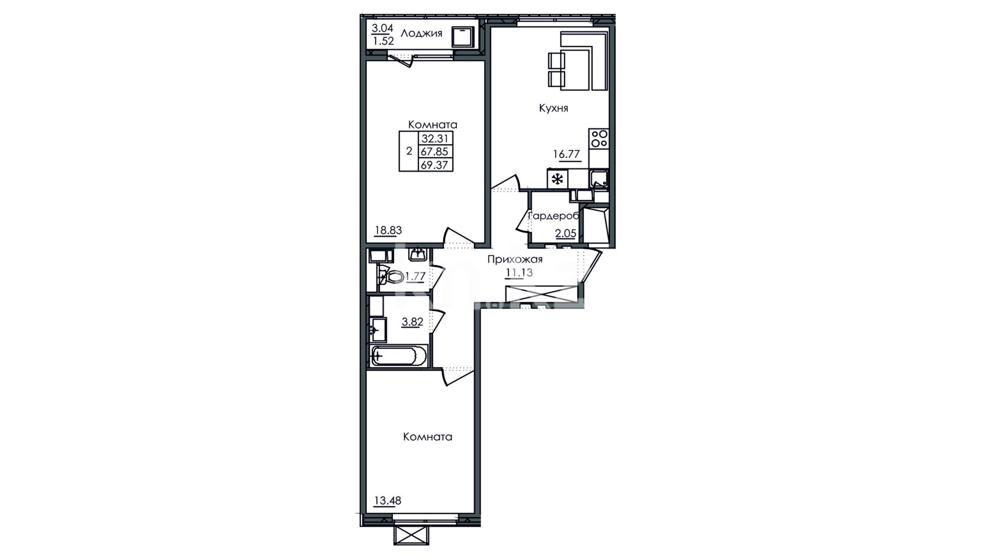 ЖК Багыстан, 2-комнатная, цена 36 072 400 ₸, 520 000 ₸&nbsp;/&nbsp;м²