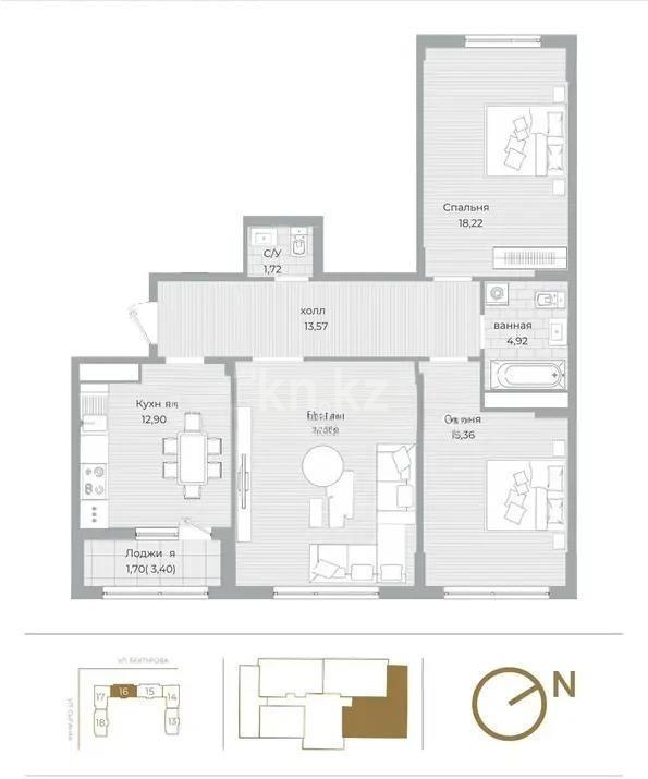 Продажа 3-комнатной квартиры, 93 м² в Астане