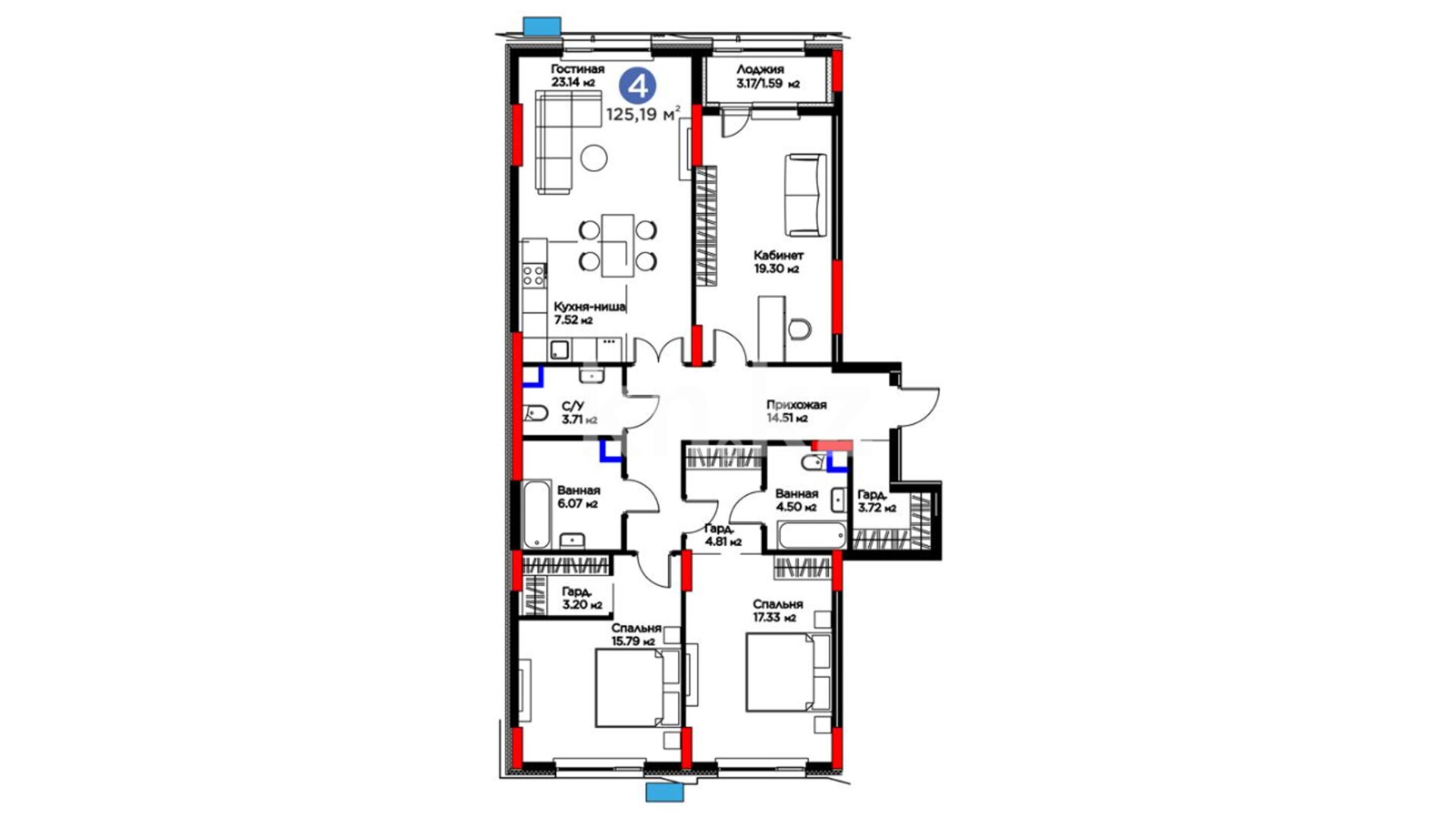 ЖК MoD. Urban, 4-комнатная, цена 76 566 204 ₸, 611 600 ₸&nbsp;/&nbsp;м²