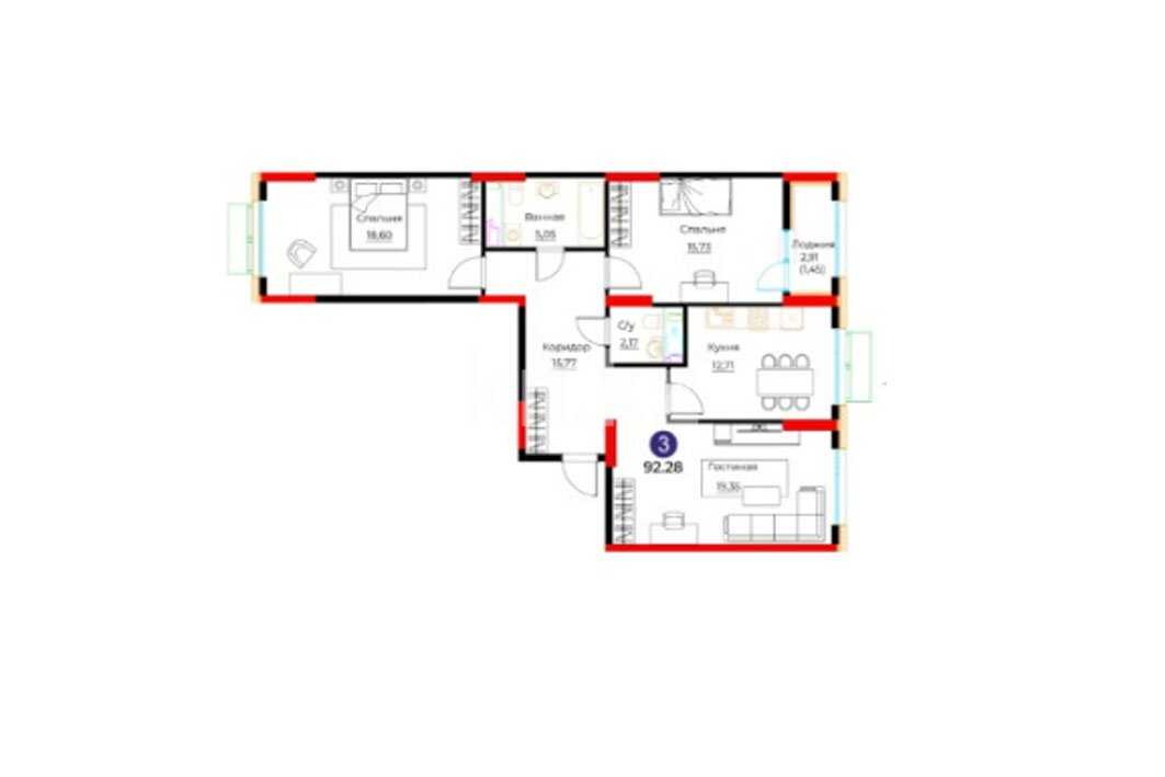 ЖК Alatau Plaza Residence, 3-комнатная, цена 73 164 752 ₸, 792 856 ₸&nbsp;/&nbsp;м²