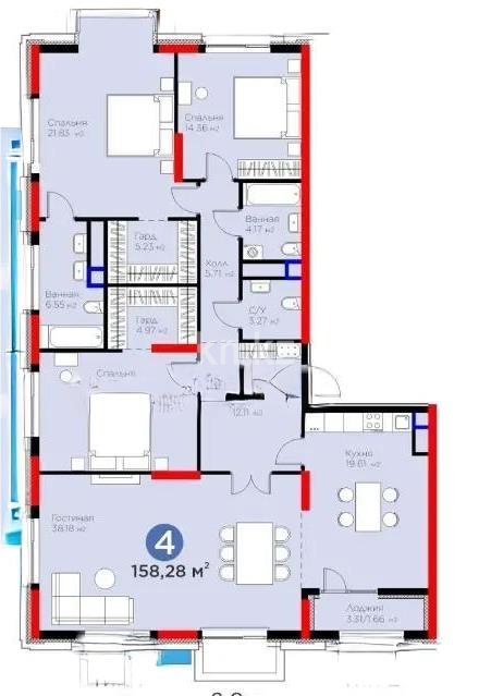 Продажа 4-комнатной квартиры, 158.28 м², ул. Мухамедханова, дом  6/1 стр в Астане