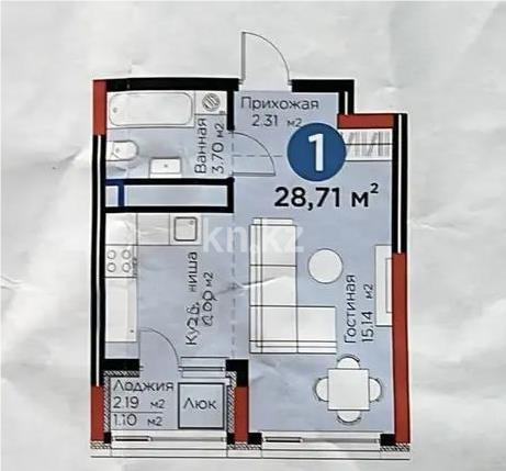 Продажа 1-комнатной квартиры, 28 м² в Астане