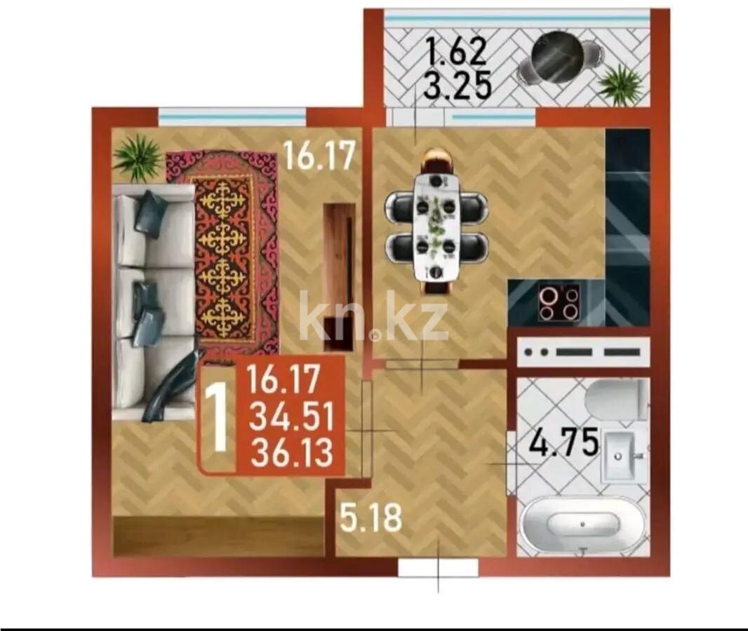 Продажа 1-комнатной квартиры, 37 м² в Астане