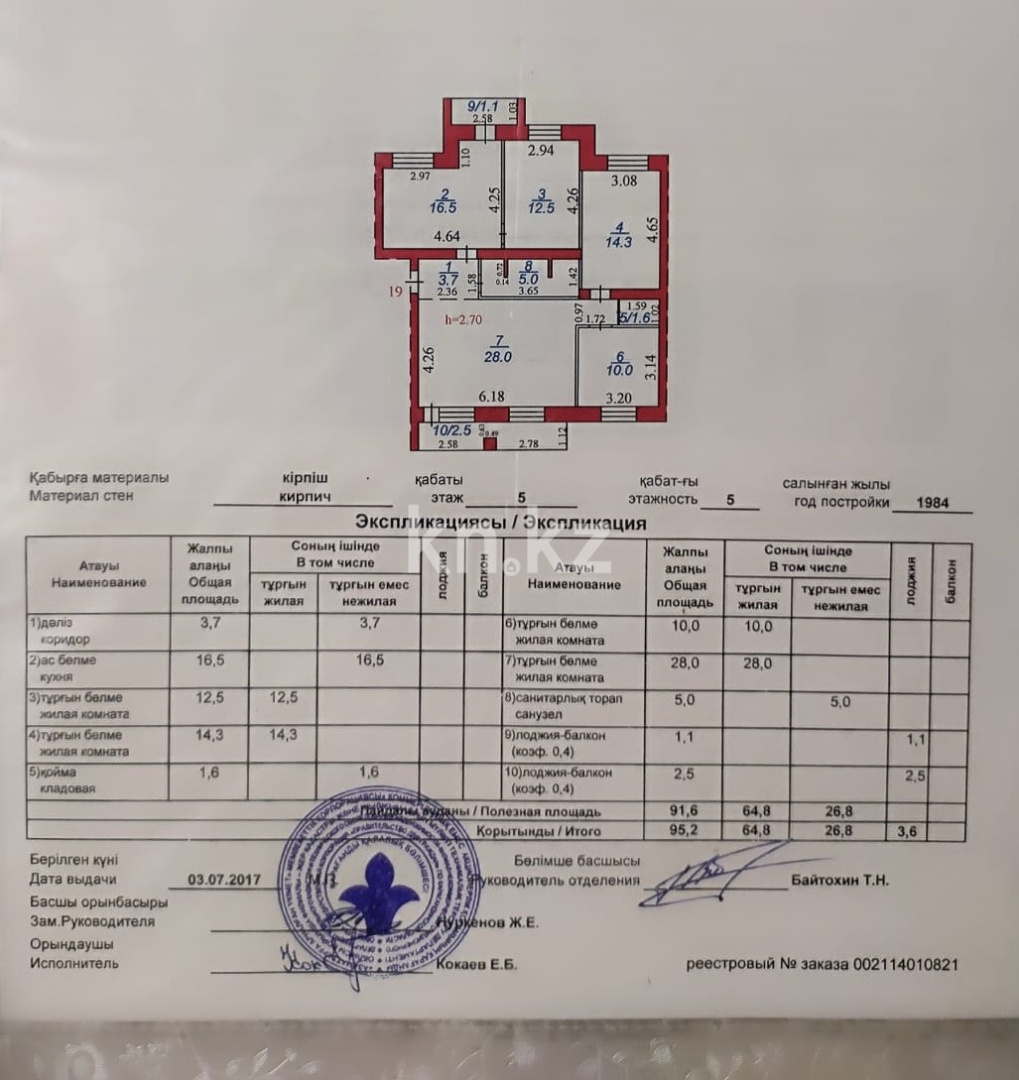 Продажа 4-комнатной квартиры, 95.2 м², ул. Ермекова, дом  81 в Караганде