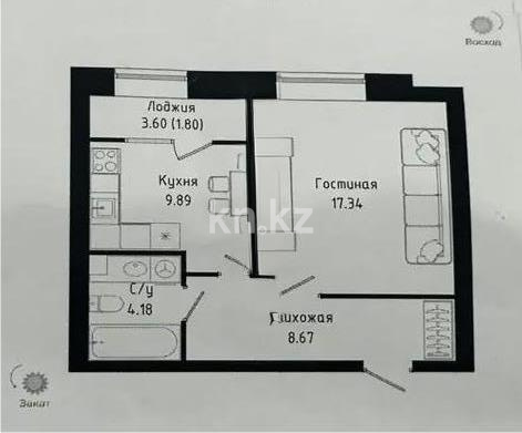 Продажа 1-комнатной квартиры, 42 м², ул. Нажимеденова, дом  30/1 в Астане