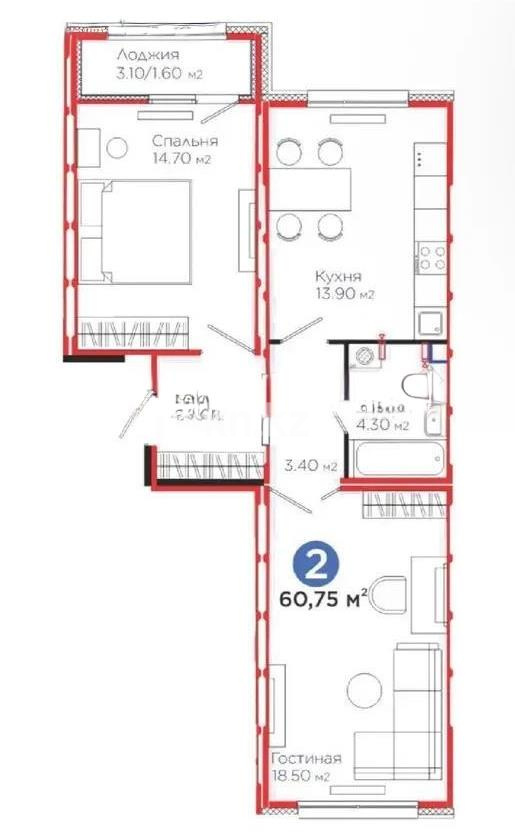 Продажа 2-комнатной квартиры, 60.75 м², ул. Е-103, дом  5 в Астане - фото 5