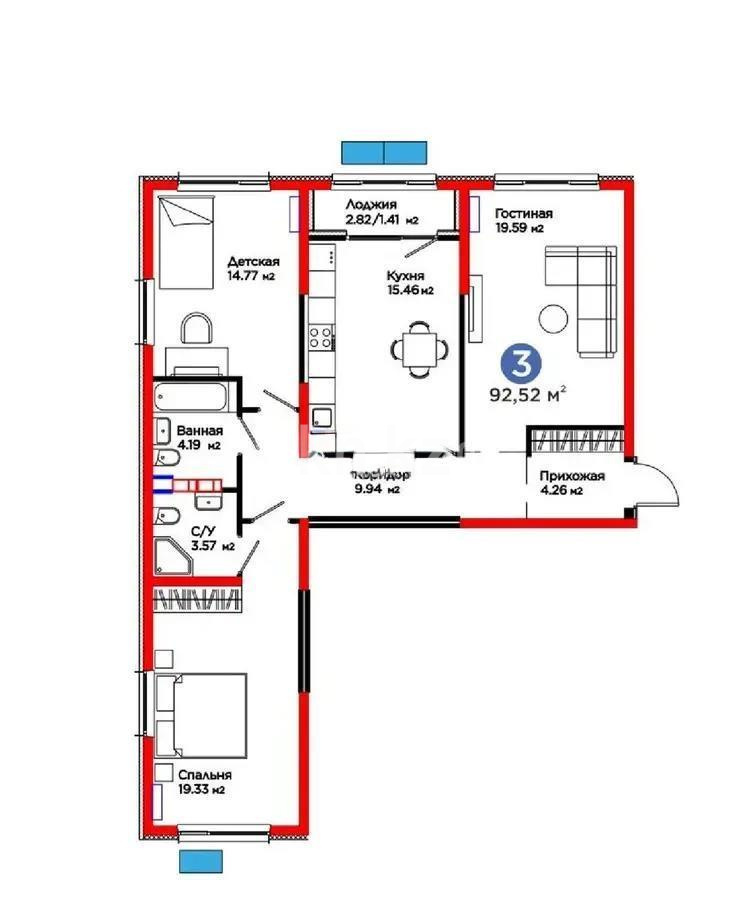 Продажа 3-комнатной квартиры, 92.52 м², ул. Тараз, дом  8/1 стр в Алматы