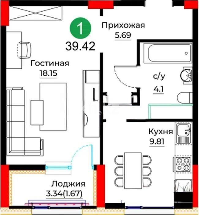 Продажа 1-комнатной квартиры, 39.42 м², ул. Е-429, дом  26 в Астане