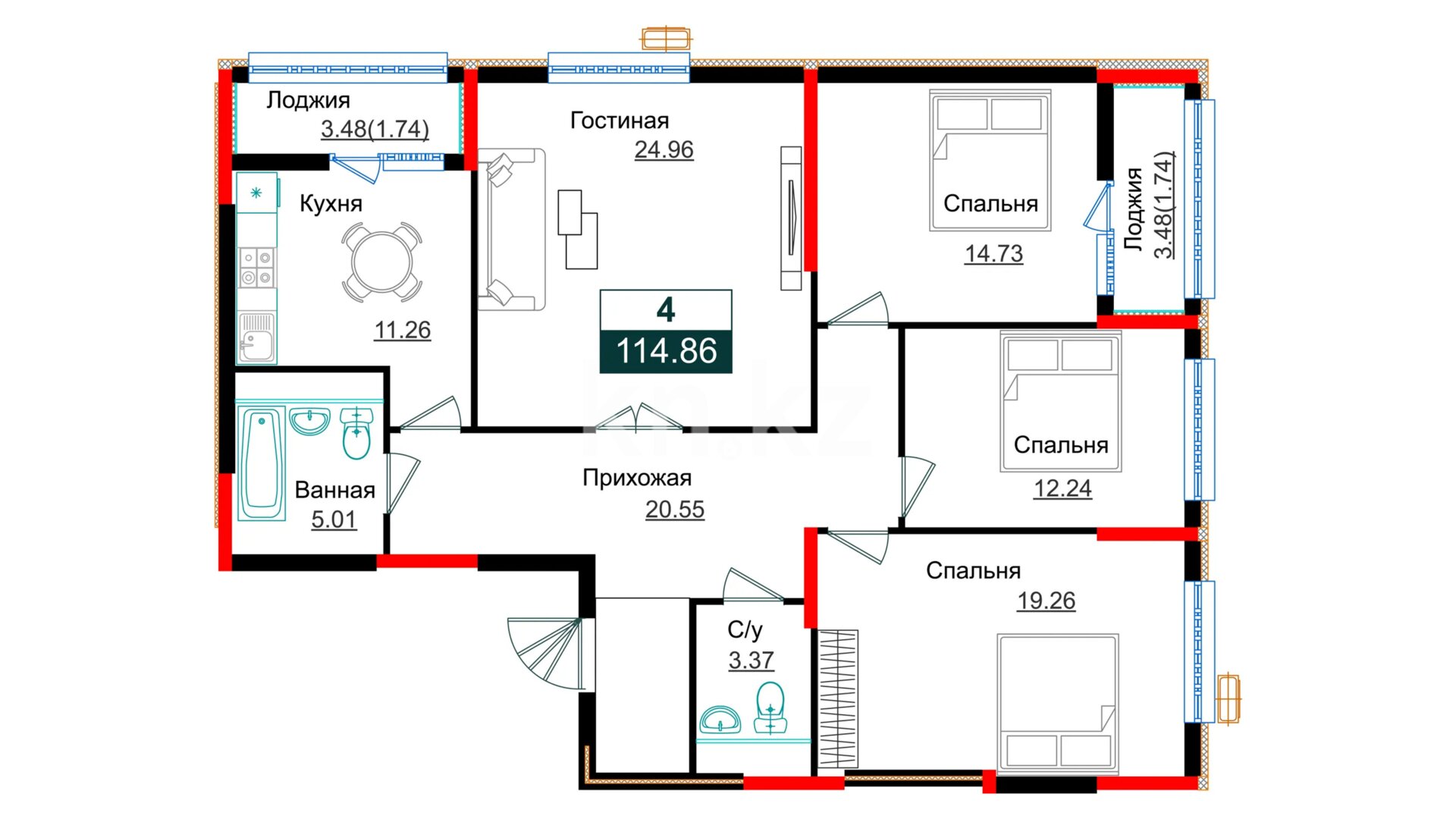 ЖК Shakarim Avenue, 4-комнатная, цена 49 642 492 ₸, 432 200 ₸&nbsp;/&nbsp;м²