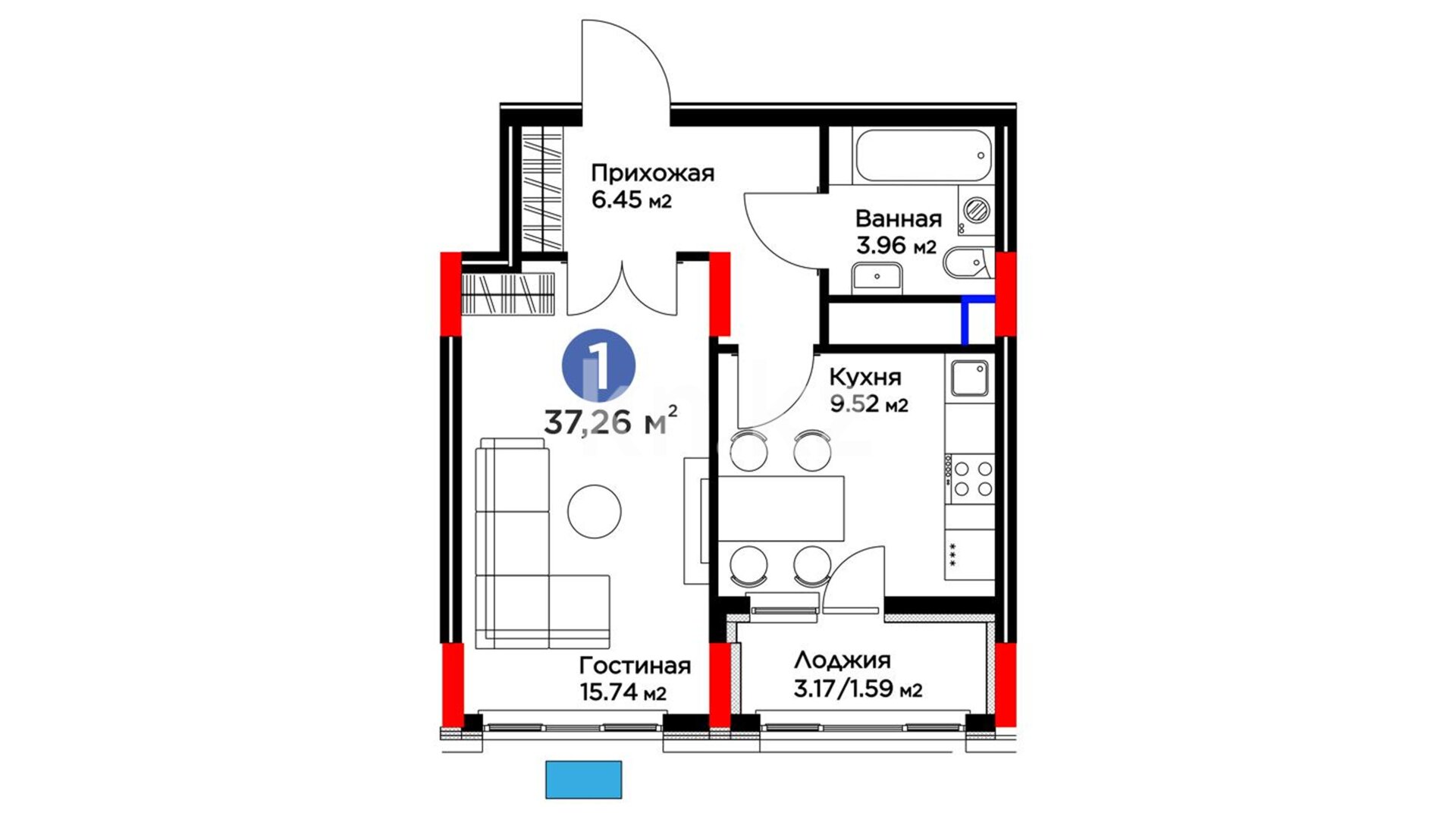 ЖК Jetisu Kerbez Comfort, 1-комнатная, цена 26 558 928 ₸, 712 800 ₸&nbsp;/&nbsp;м²
