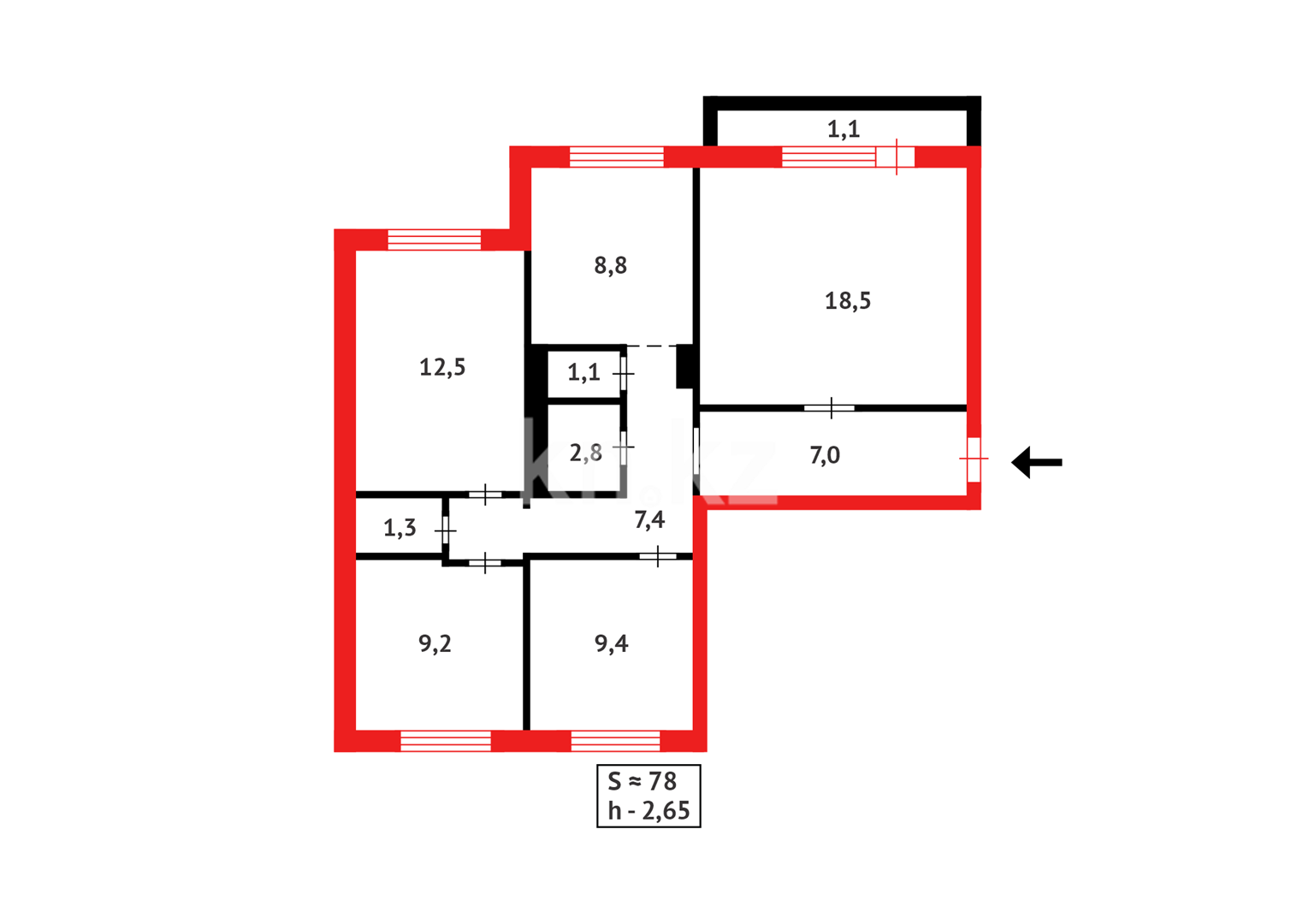 Продажа 4-комнатной квартиры, 78 м², ул. Дюсембекова в Караганде - фото 22