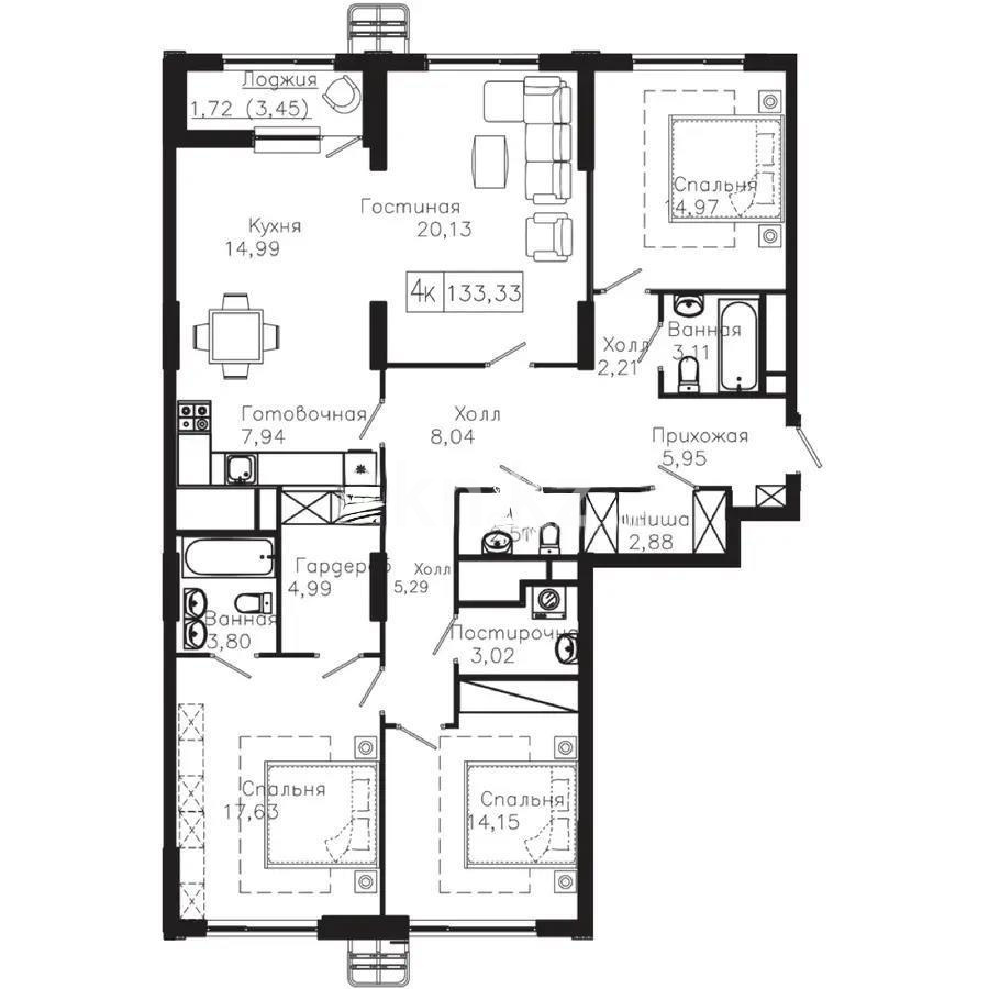 Продажа 4-комнатной квартиры, 133.33 м², пр. Мангилик Ел, дом  63/1 в Астане