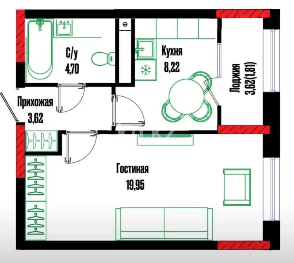 Продажа 1-комнатной квартиры, 38 м², ул. Бухар жырау, дом  12/2 в Астане