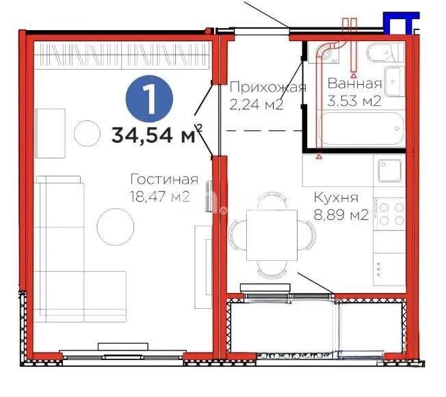 Продажа 1-комнатной квартиры, 35 м² в Астане