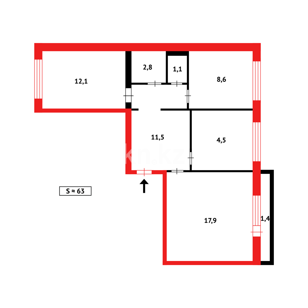 Продажа 3-комнатной квартиры, 65 м², мкр. Голубые Пруды, дом  15 в Караганде - фото 19