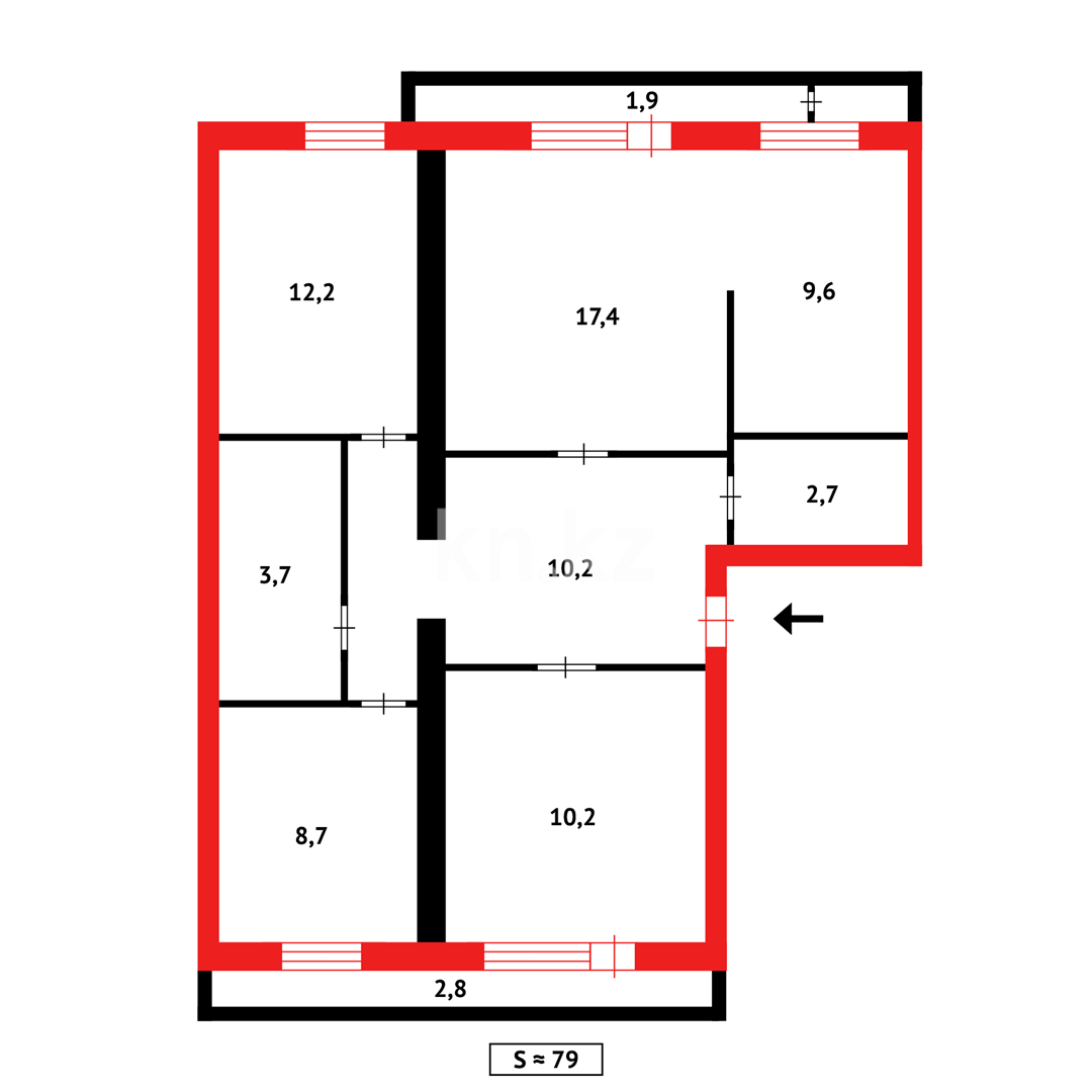 Продажа 4-комнатной квартиры, 79 м², ул. Крылова в Караганде - фото 30