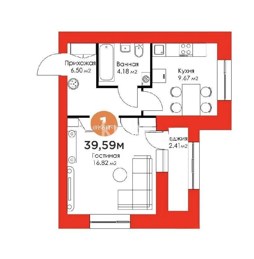 Продажа 1-комнатной квартиры, 39.59 м² в Астане - фото 4