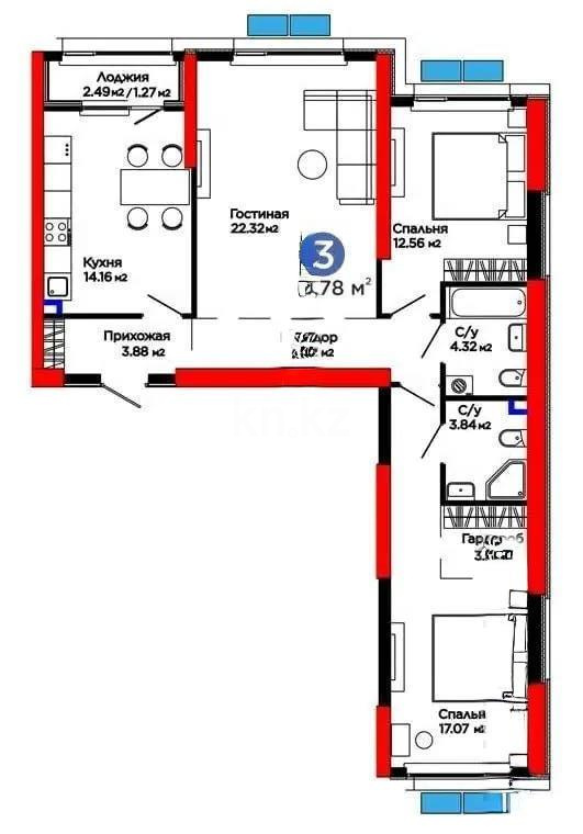 Продажа 3-комнатной квартиры, 90 м² в Алматы
