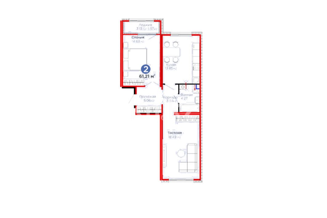 ЖК Yrysty, 2-комнатная, цена 36 579 096 ₸, 597 600 ₸&nbsp;/&nbsp;м²