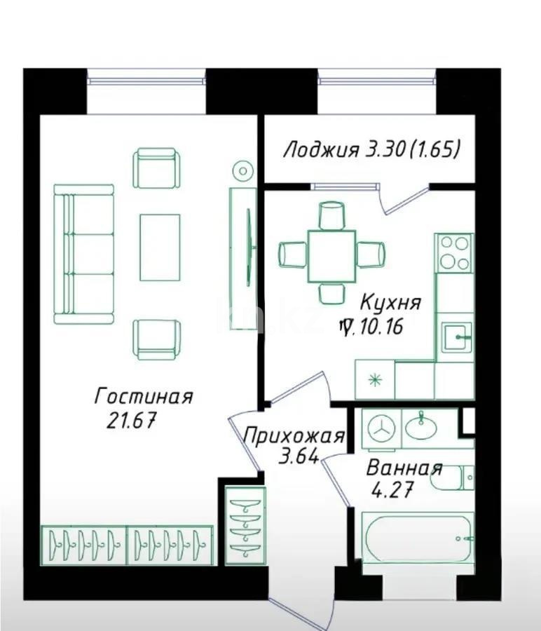 Продажа 1-комнатной квартиры, 41.39 м² в Астане