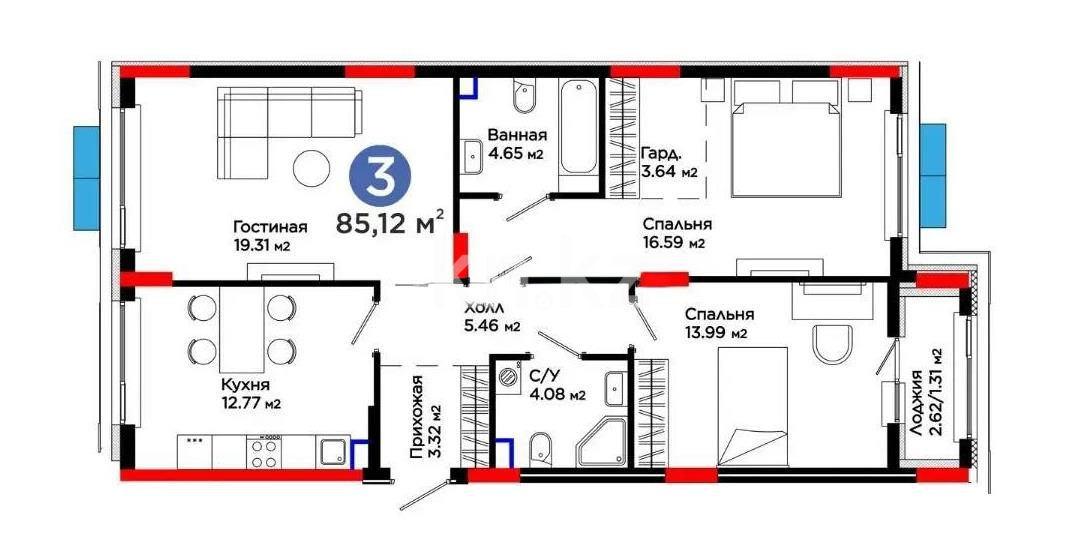 Продажа 3-комнатной квартиры, 85.12 м² в Астане