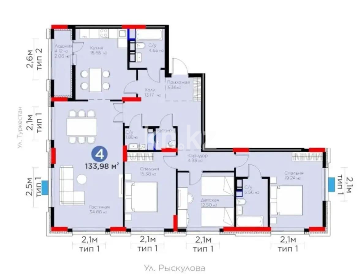 Продажа 4-комнатной квартиры, 134 м², ул. Рыскулова, дом  9 стр в Астане