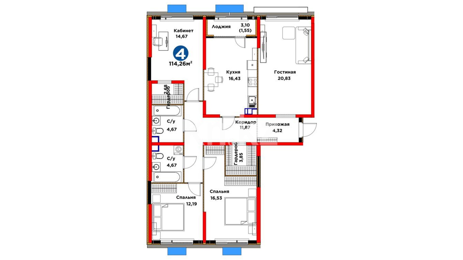 ЖК Dream City. Eco, 4-комнатная, цена 66 430 764 ₸, 581 400 ₸&nbsp;/&nbsp;м²