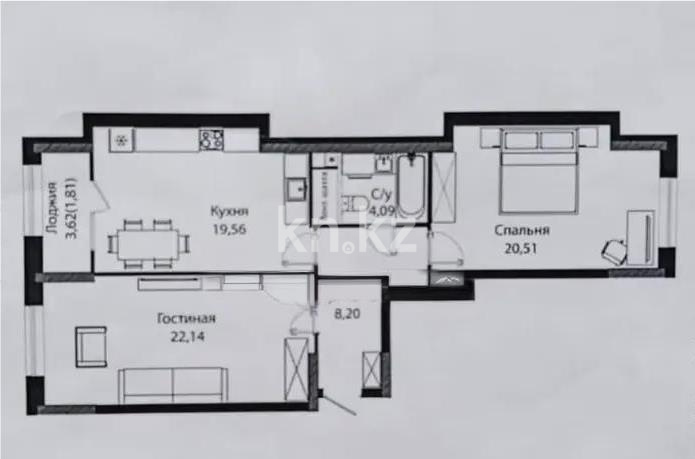 Продажа 2-комнатной квартиры, 76.31 м² в Астане