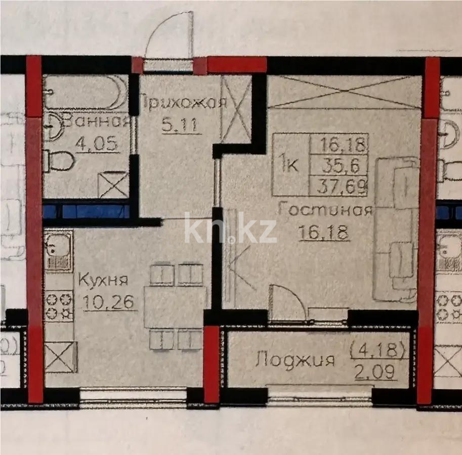 Продажа 1-комнатной квартиры, 38 м² в Астане