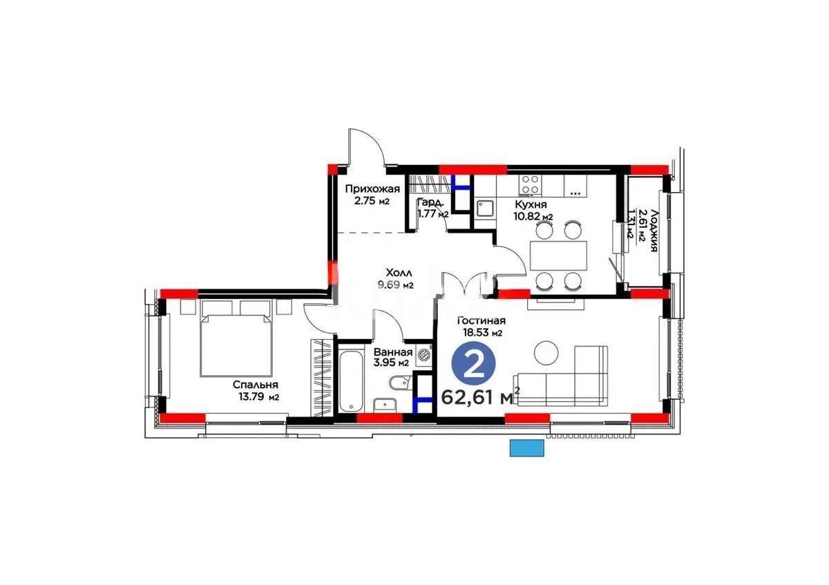 Продажа 2-комнатной квартиры, 63 м² в Астане