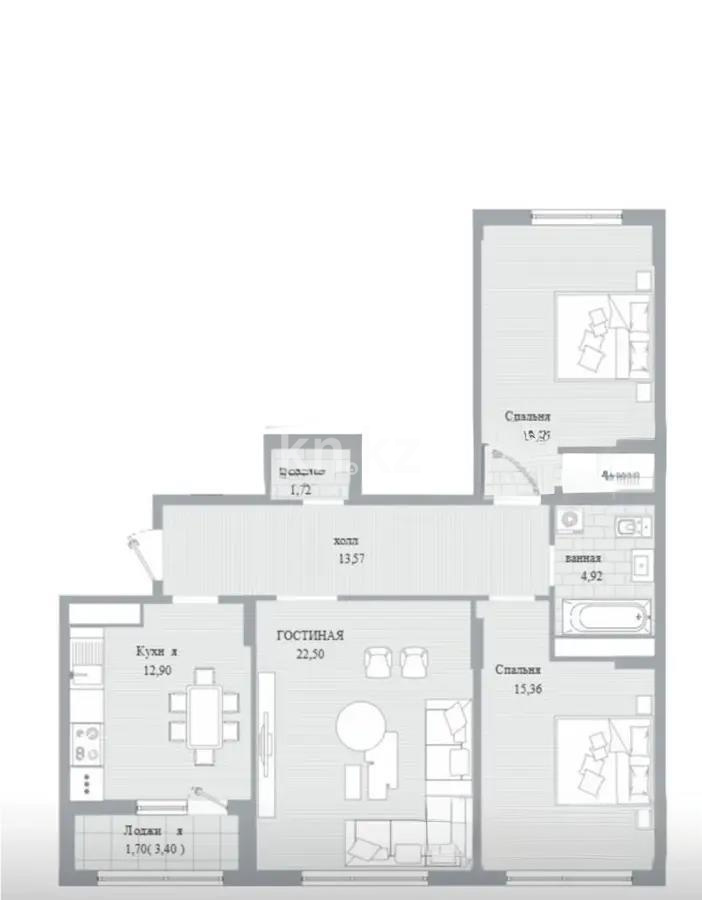 Продажа 3-комнатной квартиры, 91 м², пр. Туран, дом  39 в Астане