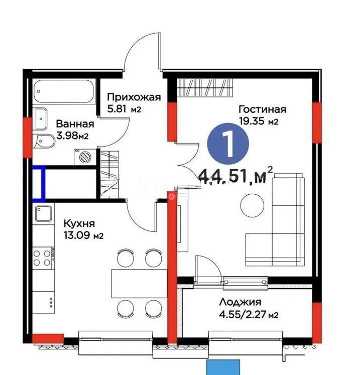 Продажа 1-комнатной квартиры, 45 м² в Астане