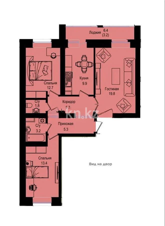 Продажа 3-комнатной квартиры, 76 м² в Астане