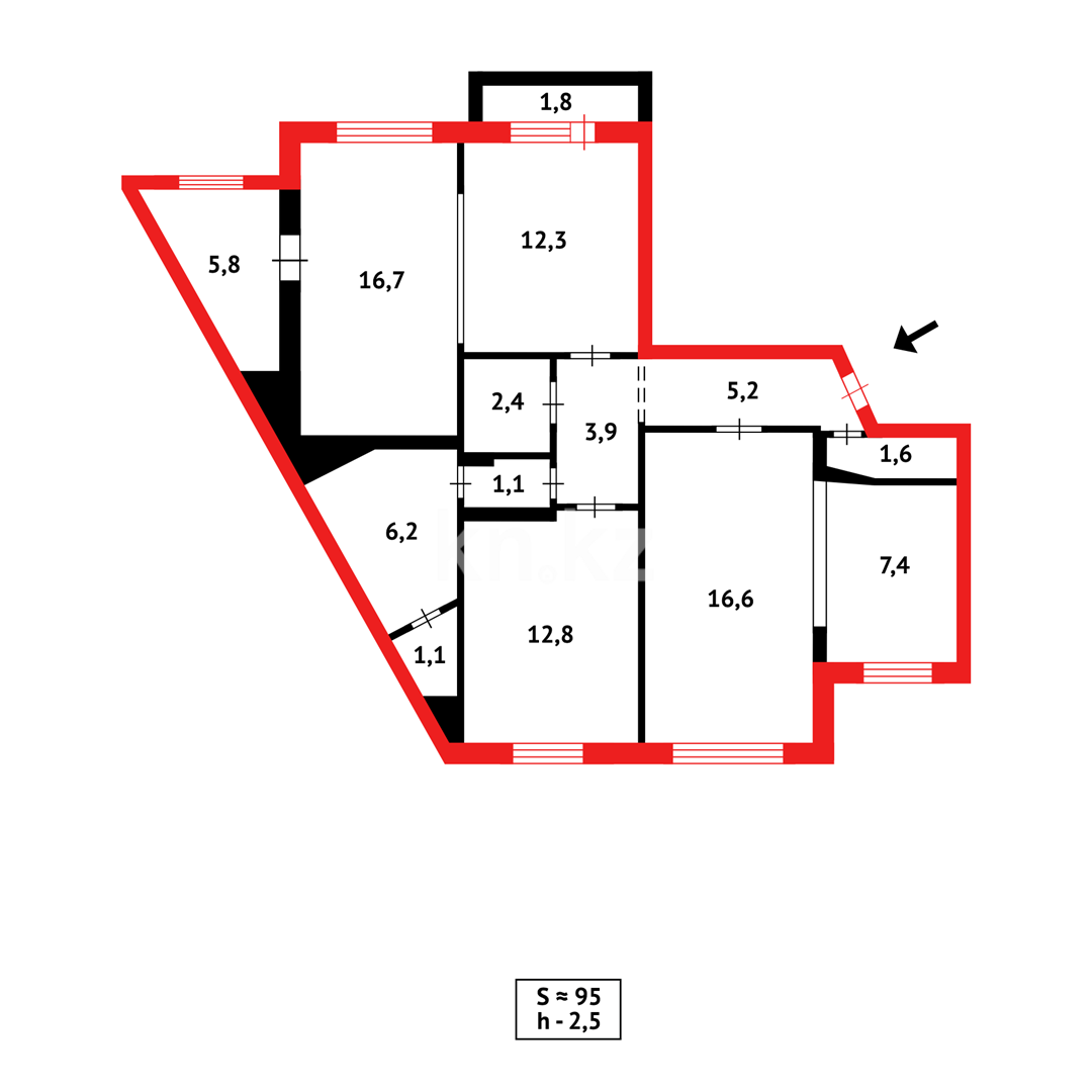 Продажа 4-комнатной квартиры, 96 м², мкр-н 8 в Темиртау - фото 23