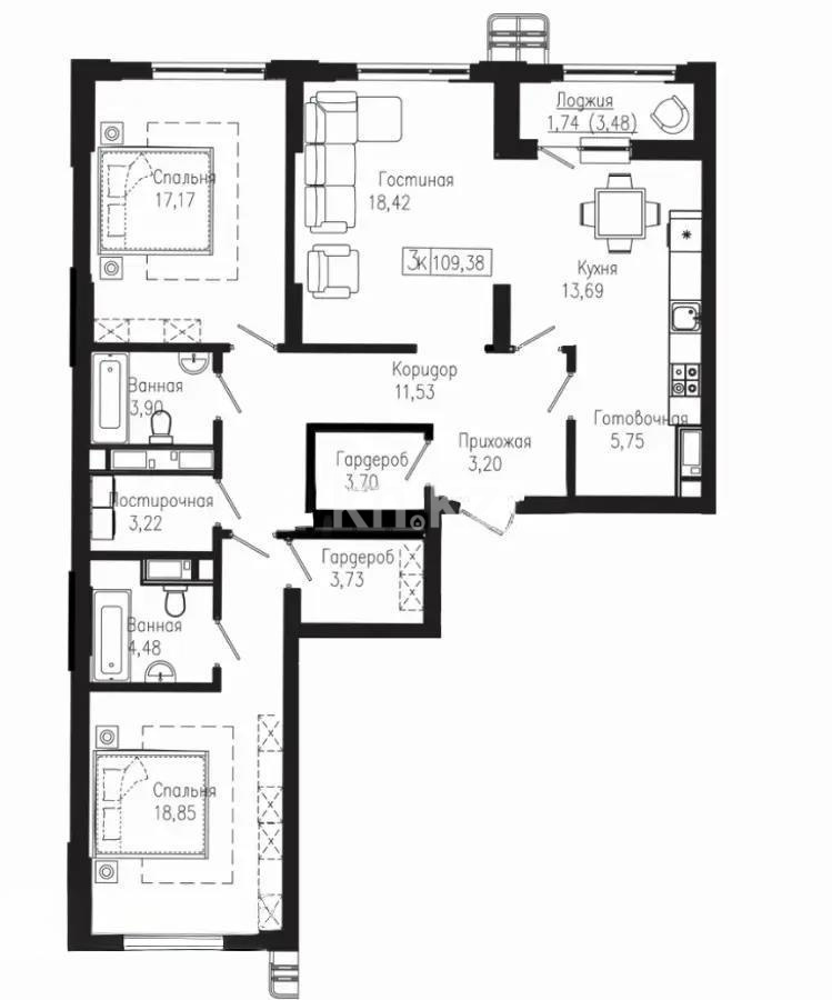 Продажа 3-комнатной квартиры, 110 м², пр. Мангилик Ел, дом  63/1 в Астане