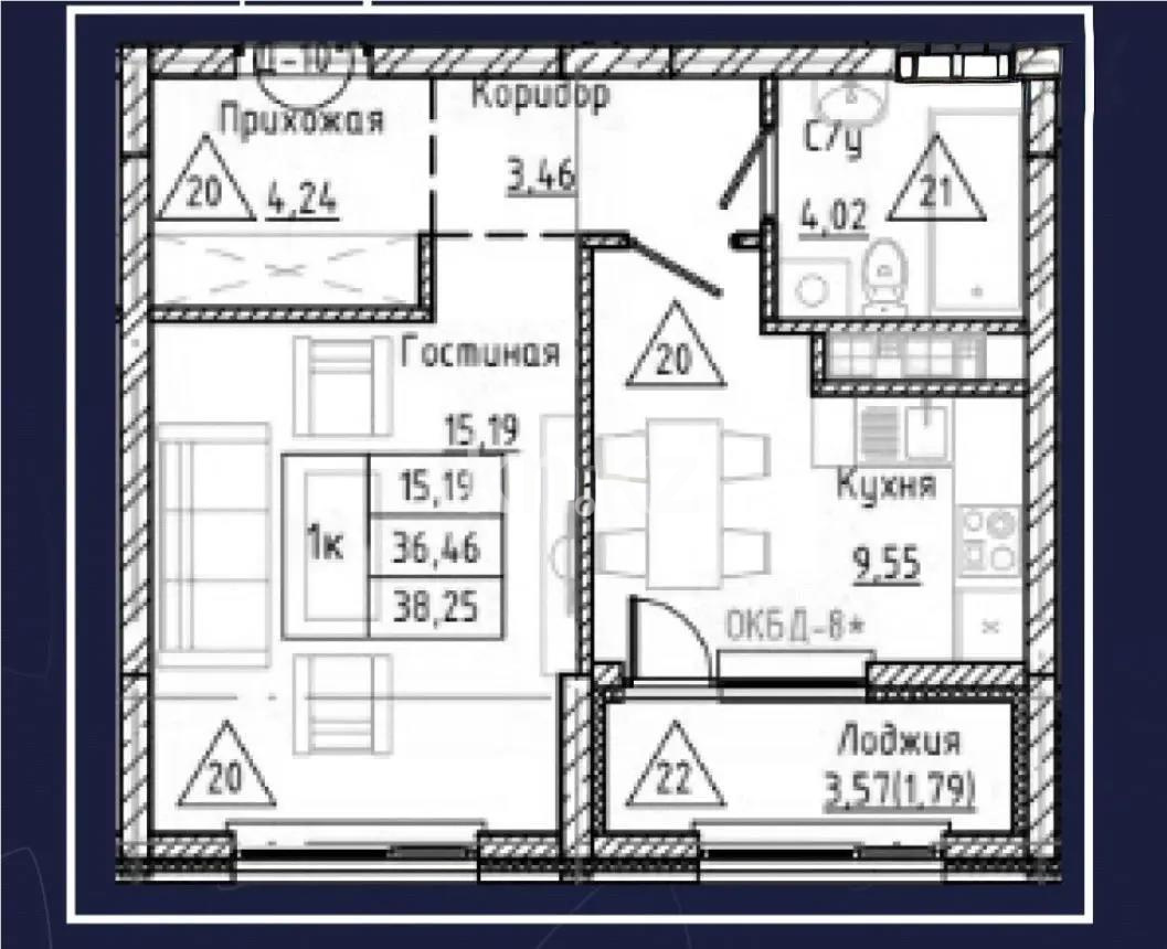 Продажа 1-комнатной квартиры, 38.35 м² в Астане