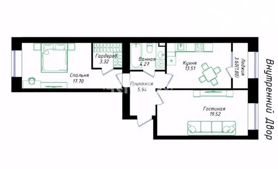 Продажа 2-комнатной квартиры, 66.06 м² в Астане