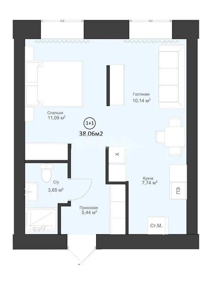 Продажа 2-комнатной квартиры, 38.06 м², ул. Караменде Би Шакаулы, дом  13 стр в Астане