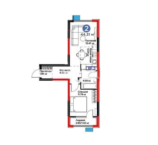 Продажа 2-комнатной квартиры, 43.7 м² в Алматы