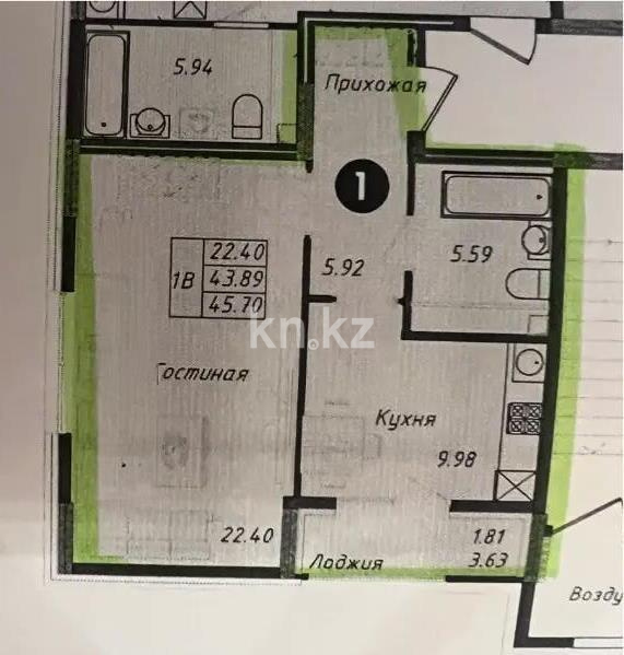 Продажа 1-комнатной квартиры, 45.7 м² в Астане - фото 4