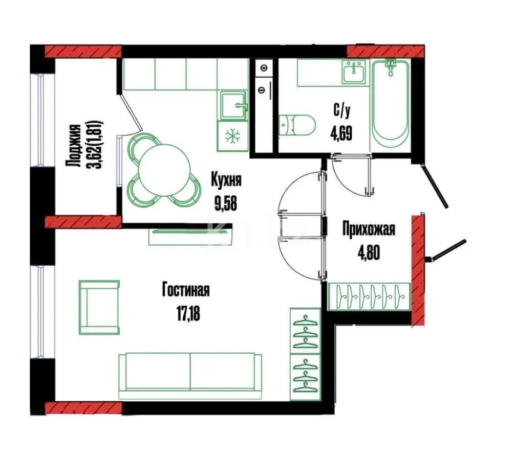 Продажа 1-комнатной квартиры, 38.6 м², ул. Бухар жырау, дом  12/3 в Астане