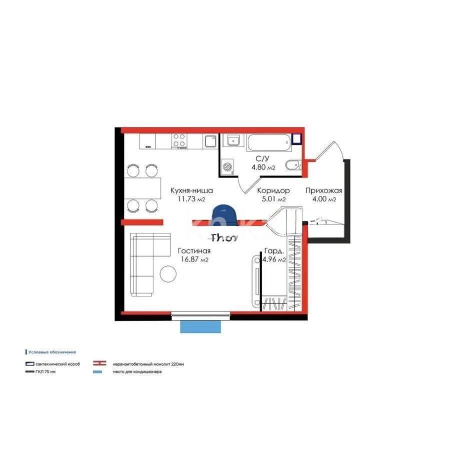 Продажа 1-комнатной квартиры, 47.37 м² в Астане - фото 5