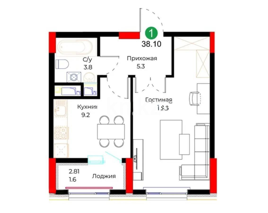 Продажа 1-комнатной квартиры, 38.1 м², ул. Молдагалиева, дом  3 в Астане